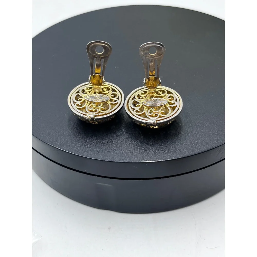 Chanel by Rubecanel of Paris Logo Clip On Goldtone Murano Glass Earrings